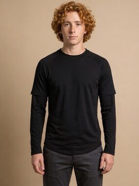 Helmut Lang Double Layer Long Sleeve Tee Black Minimalist S